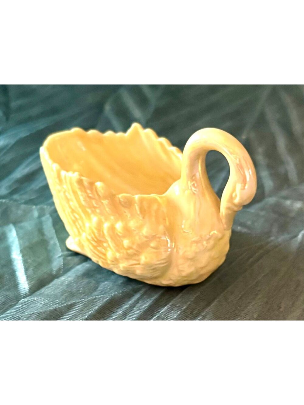 Antique Belleek Ireland Small Swan Dish Black Mark Yellow Lustre Porcelain